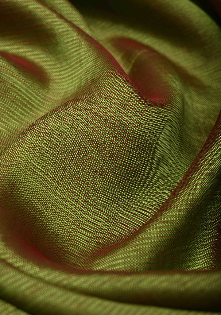 Mangalgiri Silk Cotton Saree in Henna Green-Pink Dual Tone with Zari Border