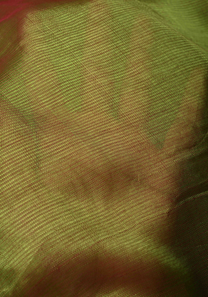 Mangalgiri Silk Cotton Saree in Henna Green-Pink Dual Tone with Zari Border