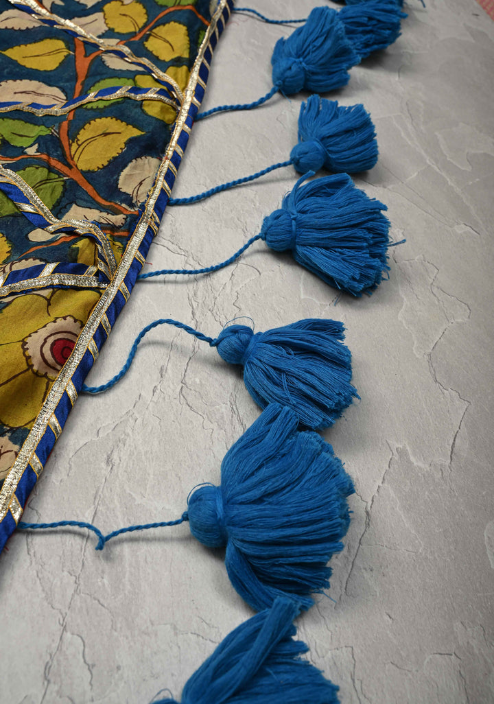 Pre-Order Floral theme  : Red Authentic Pen Kalamkari on Pure Georgette Saree with Applique Kalamakari Pallu and Extra Long Tassels