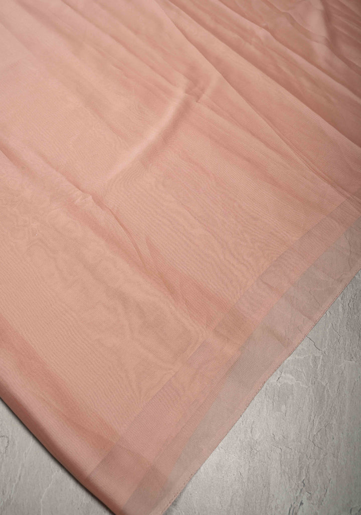 Blush Pink Chiffon Saree with Conch Shell Hand Painted , No Blouse Piece