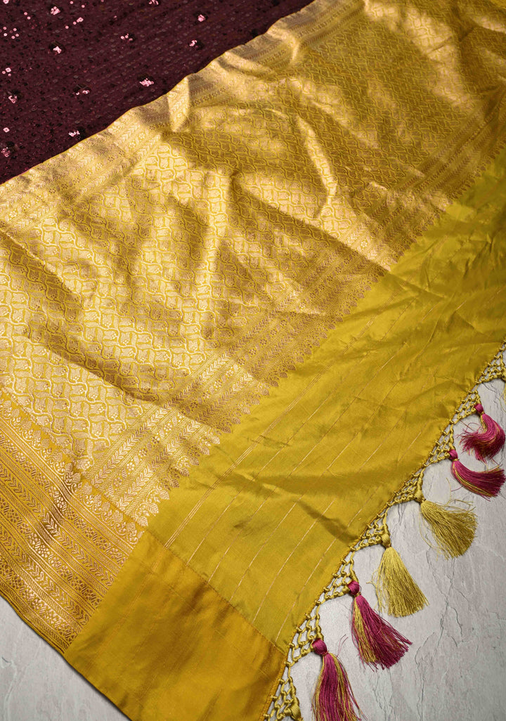 Kanchana tone on tone Sequin on Net Fusion Saree with Two Side Banarasi Pure Silk Border