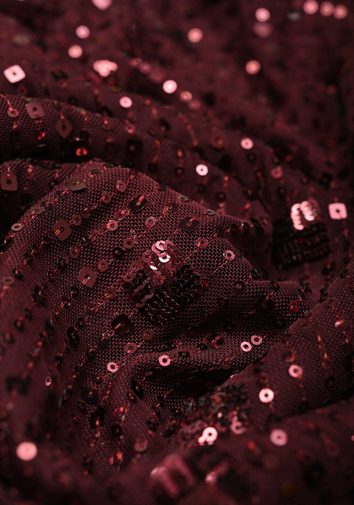 Kanchana tone on tone Sequin on Net Fusion Saree with Two Side Banarasi Pure Silk Border