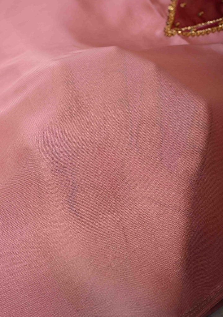 Dusty Rose Chiffon Saree with Lotus Hand Painted and Sequins-Cutdana Handwork , No Blouse Piece