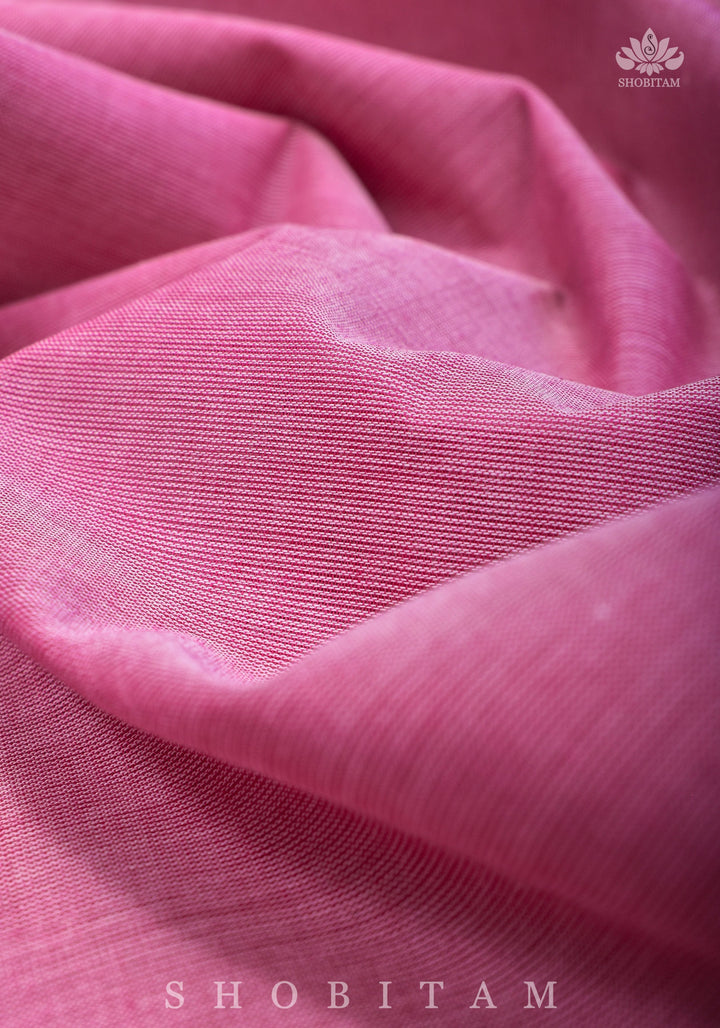 Kanchi Cotton Saree in Pink with Zari Borders, no Blouse piece