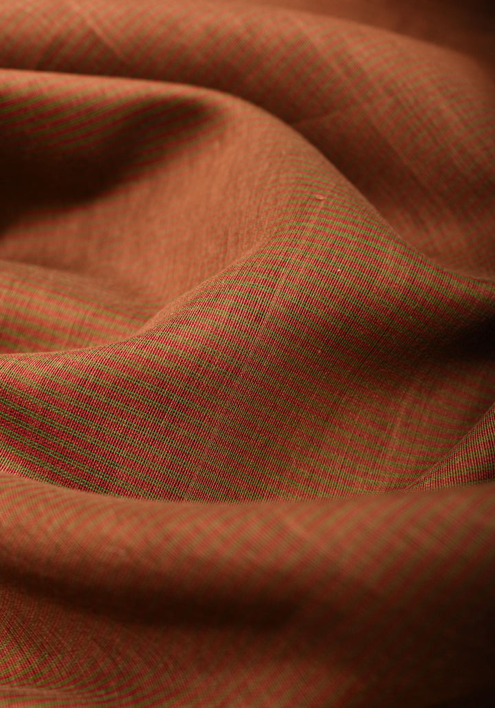 Handwoven Maheshwari Silk Cotton Saree in brown With Stripes & Minimal zari borders