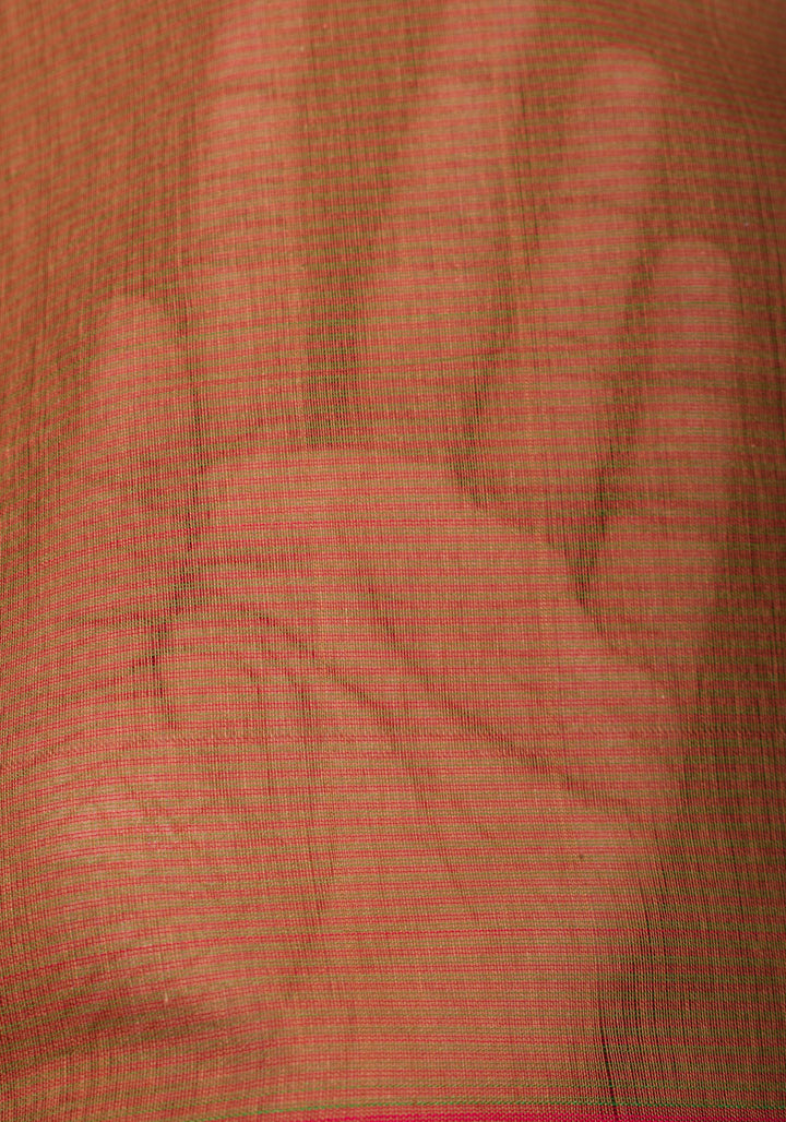 Handwoven Maheshwari Silk Cotton Saree in brown With Stripes & Minimal zari borders