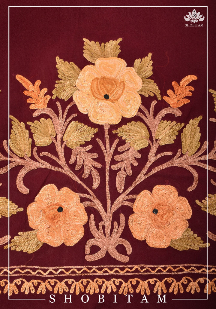 Custom made : Stitched Kashmiri Aari Embroidery Salwar Kameez 3 piece Suit in maroon Georgette