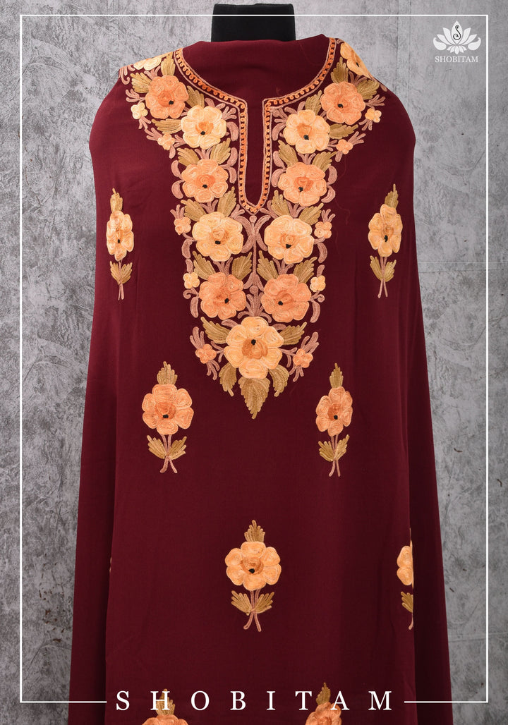 Custom made : Stitched Kashmiri Aari Embroidery Salwar Kameez 3 piece Suit in maroon Georgette