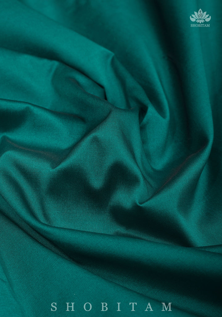 Two tone, Two side Temple Border on Rama Green Art Silk Saree