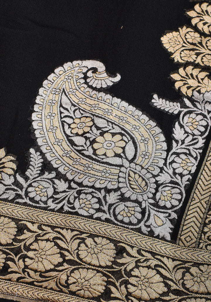 Pure Khaddi Silk Chiffon Banarasi Saree in Black with Sona Rupa Koniya  | SILK MARK CERTIFIED
