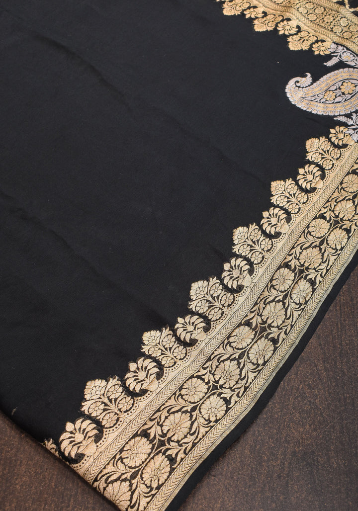 Pure Khaddi Silk Chiffon Banarasi Saree in Black with Sona Rupa Koniya  | SILK MARK CERTIFIED