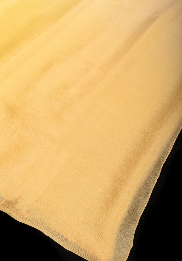 Bollywood style ombre pure chiffon in Cream and Yellow, No Blouse Piece