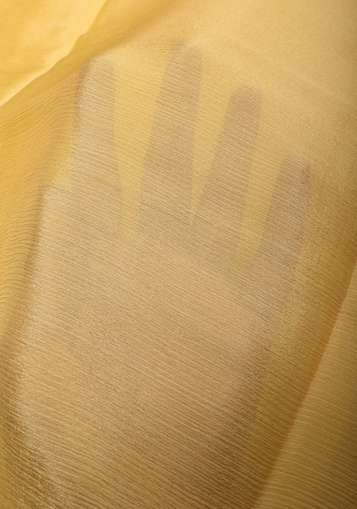 Bollywood style ombre pure chiffon in Cream and Yellow, No Blouse Piece