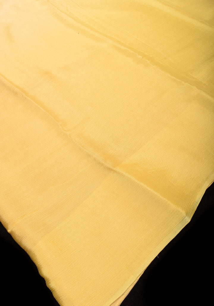 Bollywood style ombre pure chiffon in Cream and Yellow, No Blouse Piece