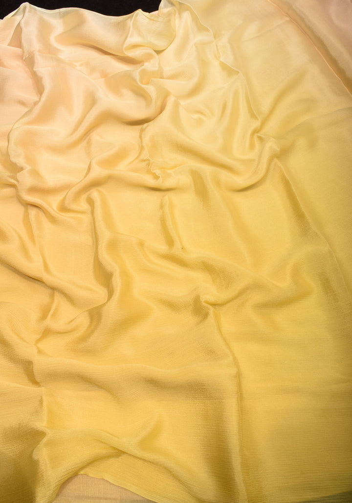 Bollywood style ombre pure chiffon in Cream and Yellow, No Blouse Piece
