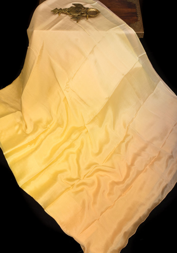Bollywood style ombre pure chiffon in Cream and Yellow, No Blouse Piece