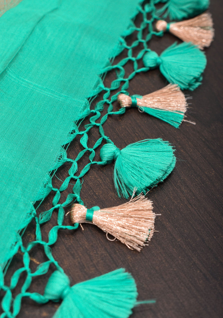 Aqua Green Shades-Exquisite Banarasi Katan Silk Saree with Birds on Pomegranate Branches Meenakari Jaal | SILK MARK CERTFIED