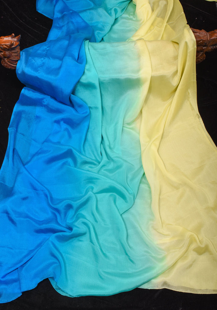 Multicolor Bollywood style ombré pure chiffon saree , No Blouse Piece