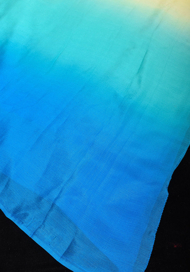 Multicolor Bollywood style ombré pure chiffon saree , No Blouse Piece