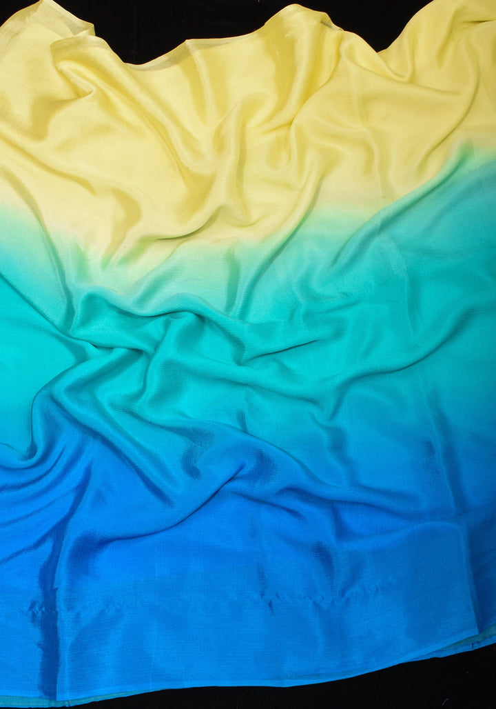 Multicolor Bollywood style ombré pure chiffon saree , No Blouse Piece