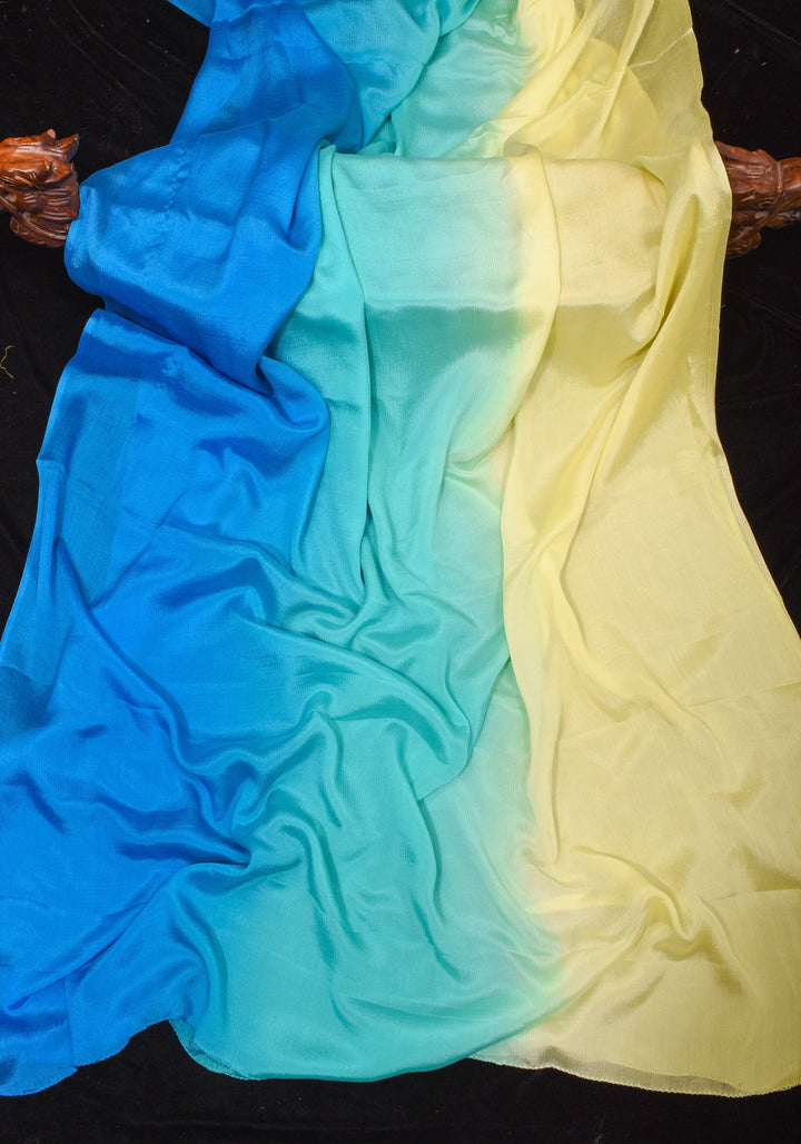 Multicolor Bollywood style ombré pure chiffon saree , No Blouse Piece