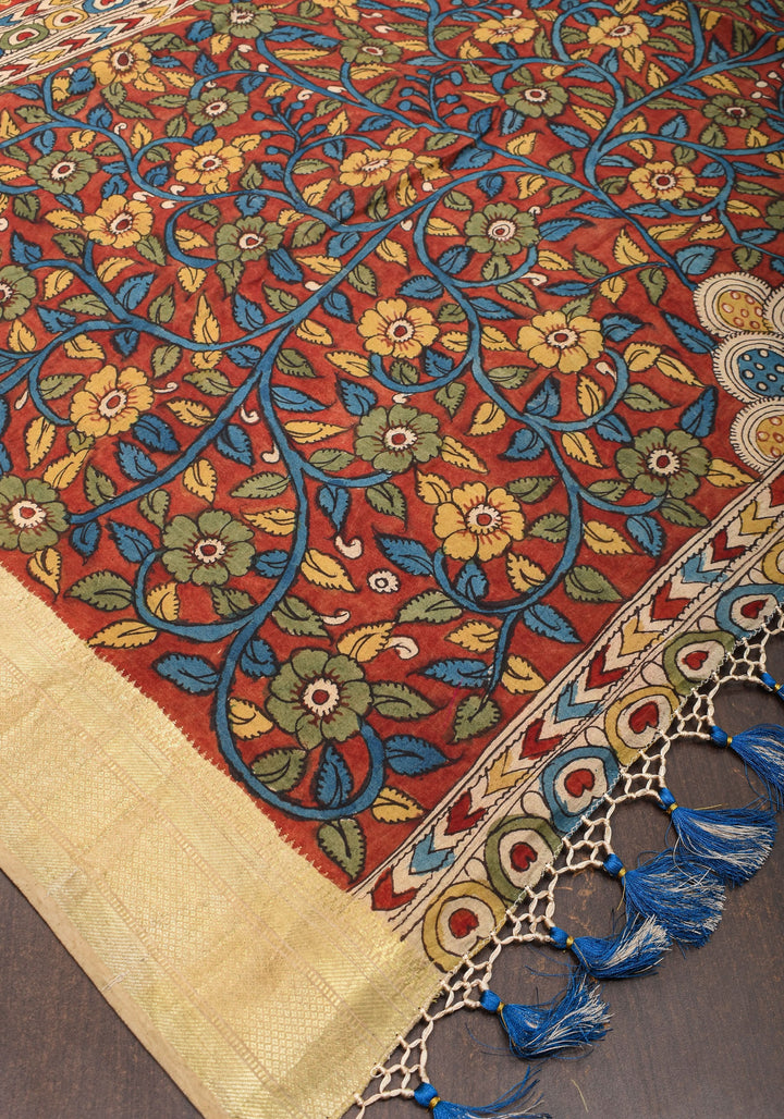 Authentic Pen Kalamkari on pure Assam Silk with Collage theme  | SILK MARKED CERTIFIED