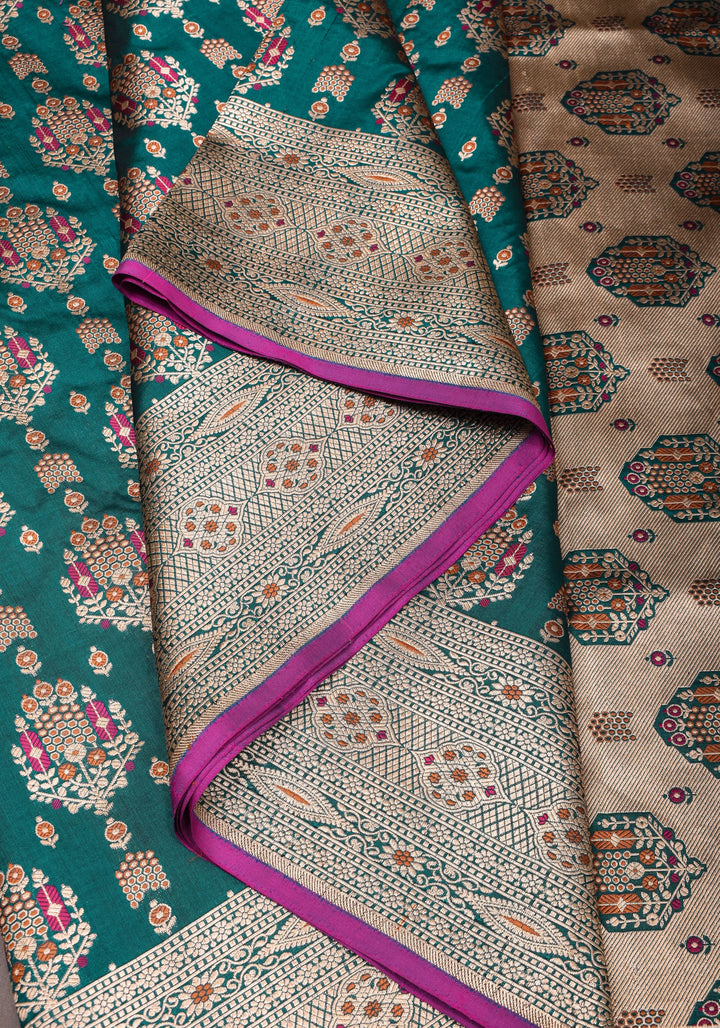 Rama Green Intricate Banarasi Katan silk saree with Meenakari Jaal  | SILK MARK CERTIFIED
