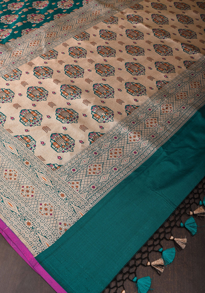 Rama Green Intricate Banarasi Katan silk saree with Meenakari Jaal  | SILK MARK CERTIFIED