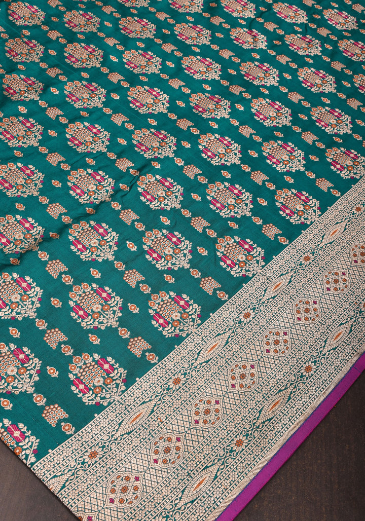 Rama Green Intricate Banarasi Katan silk saree with Meenakari Jaal  | SILK MARK CERTIFIED