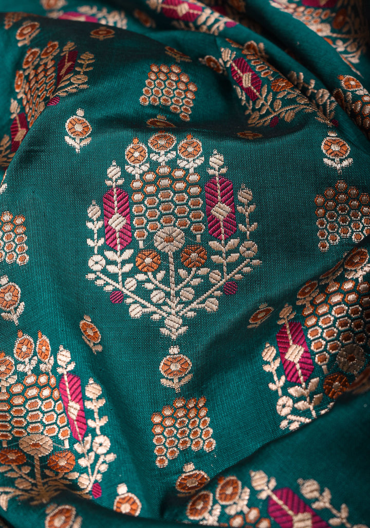 Rama Green Intricate Banarasi Katan silk saree with Meenakari Jaal  | SILK MARK CERTIFIED