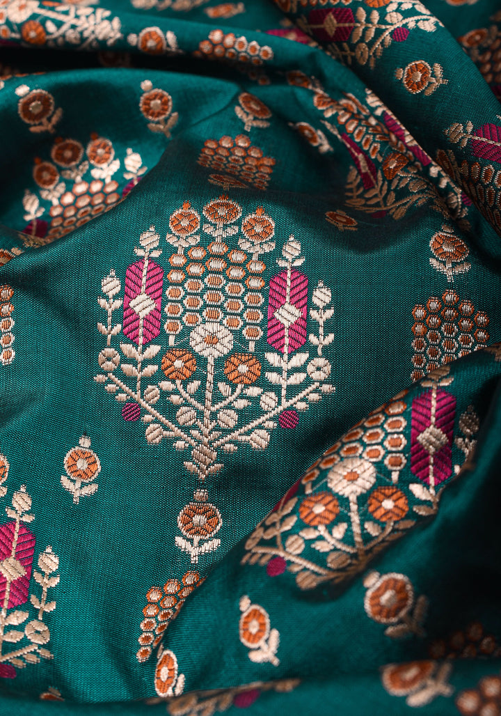 Rama Green Intricate Banarasi Katan silk saree with Meenakari Jaal  | SILK MARK CERTIFIED