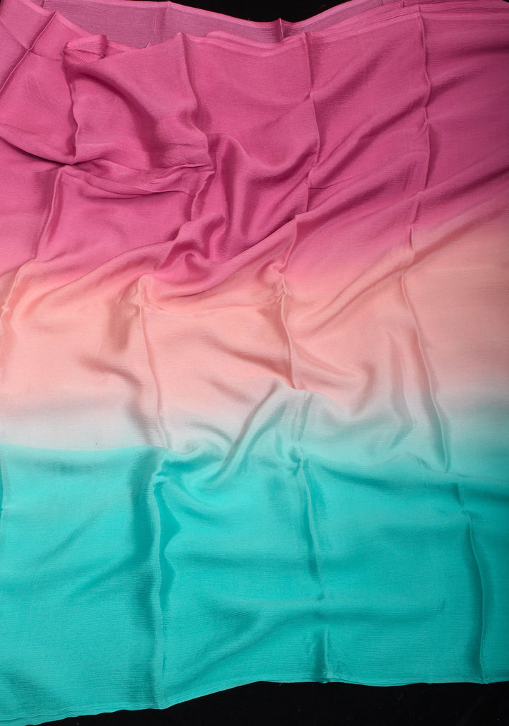 Bollywood style ombre pure chiffon in Multicolor, No Blouse Piece