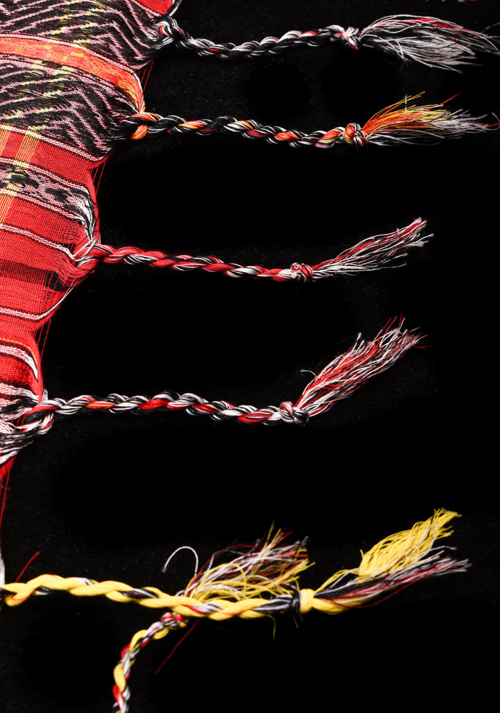 Red Bengal Cotton Saree with Multicolor weave stripes!