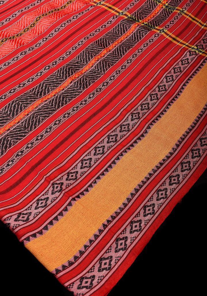 Red Bengal Cotton Saree with Multicolor weave stripes!