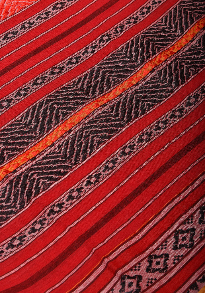 Red Bengal Cotton Saree with Multicolor weave stripes!