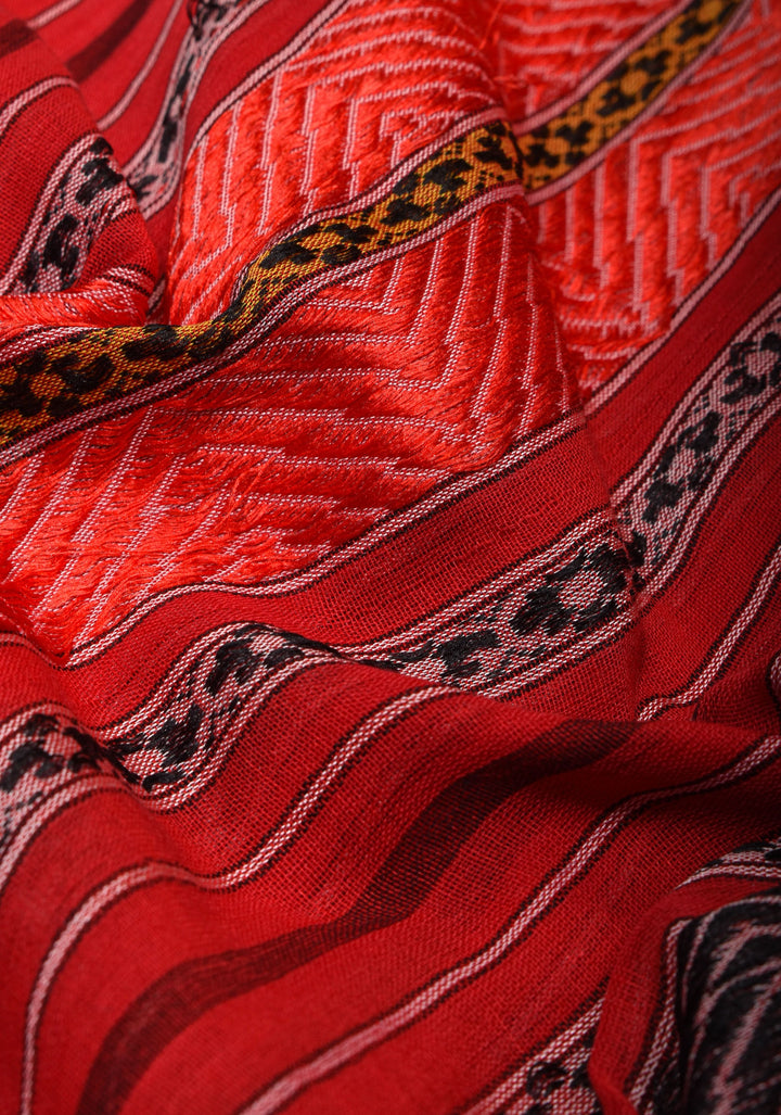 Red Bengal Cotton Saree with Multicolor weave stripes!