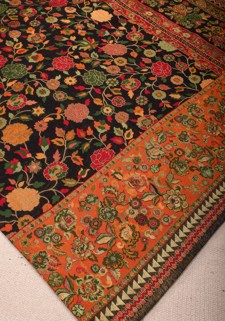 Black Rayon Saree with Kani Design and Floral Design