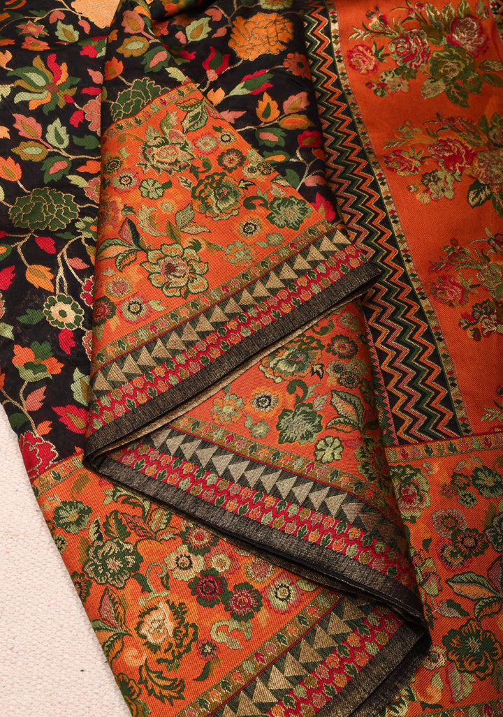 Black Rayon Saree with Kani Design and Floral Design