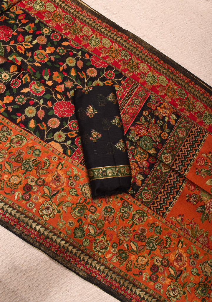 Black Rayon Saree with Kani Design and Floral Design