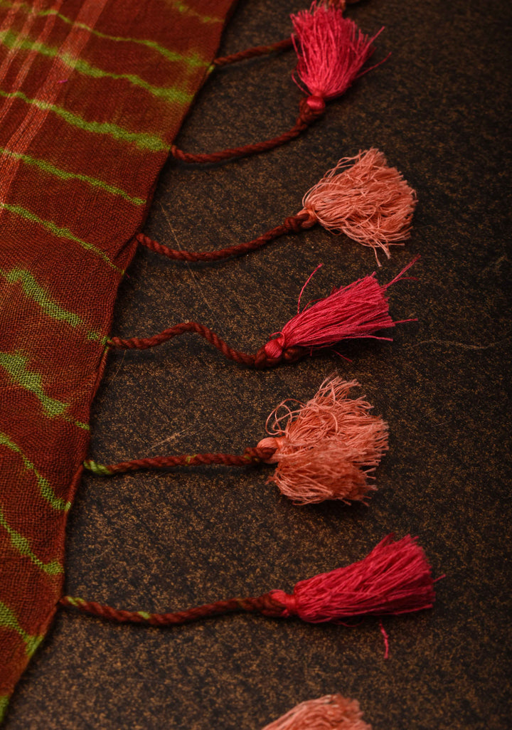 Green Authentic Shibori on Pure Linen by Linen Saree with Zari Border