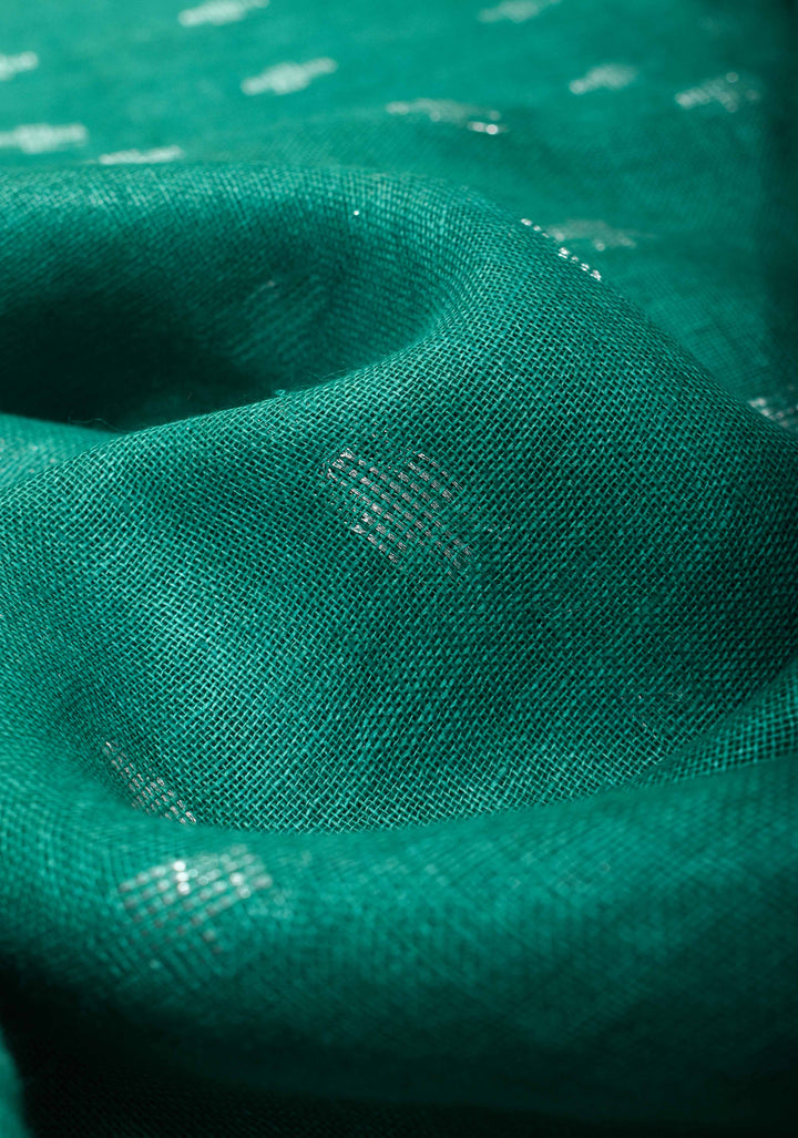 Light Teal Linen by Linen Saree with Temple Zari Border