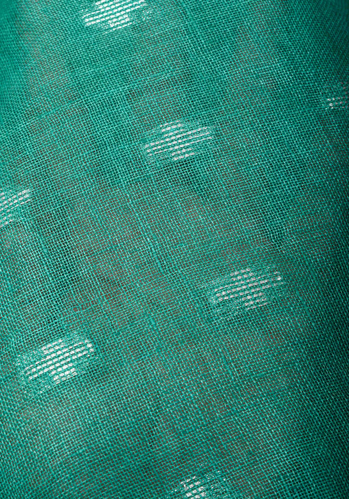 Light Teal Linen by Linen Saree with Temple Zari Border