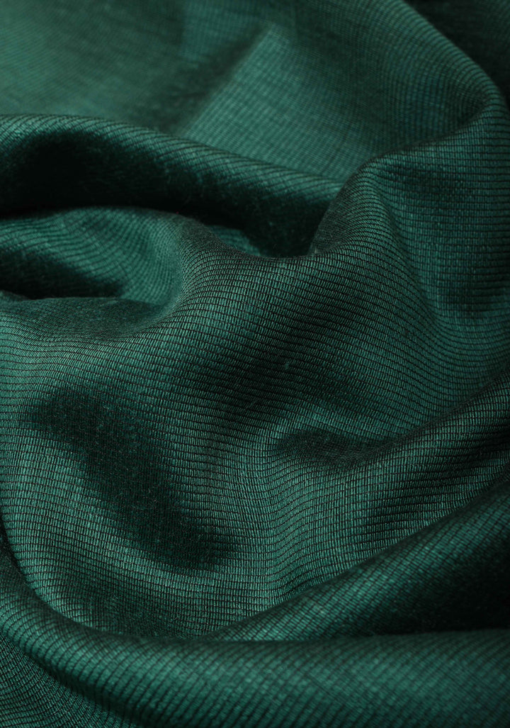 Dark Green Viscose Cotton Saree with Tissue Wide Border, no blouse piece