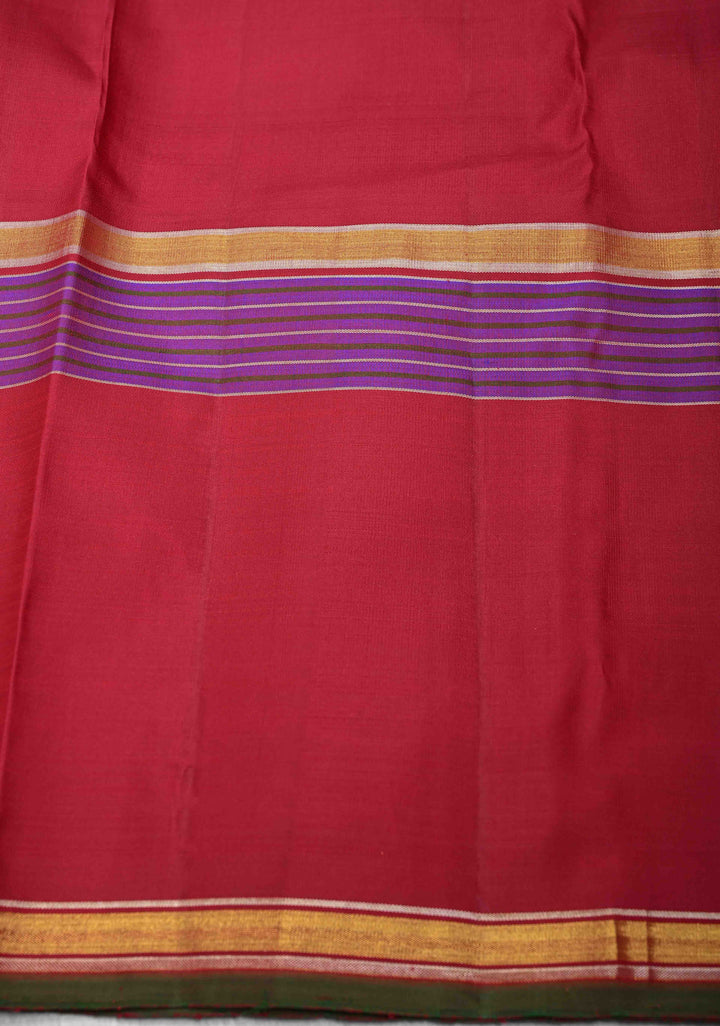 Baby Pink Kanjivaram Pure Silk Saree with Checks and Peacock Motifs on Wide Contrast Border | SILK MARK CERTIFIED