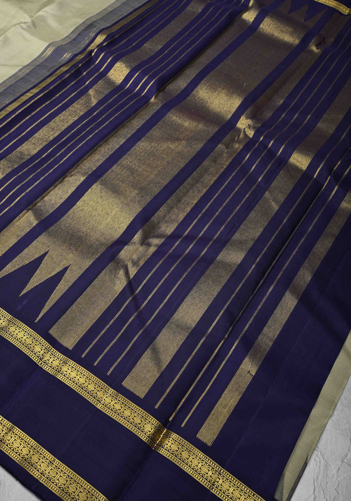 Pista Green Kanjivaram Pure Silk Saree with Rettaipet Temple Border | SILK MARK CERTIFIED