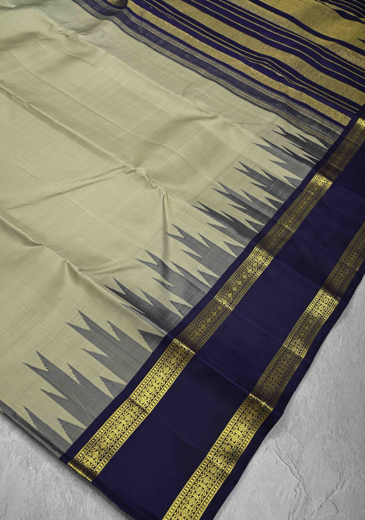 Pista Green Kanjivaram Pure Silk Saree with Rettaipet Temple Border | SILK MARK CERTIFIED