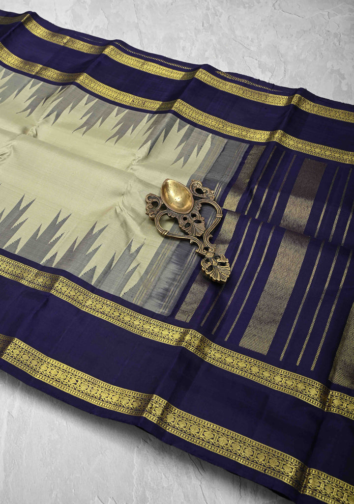 Pista Green Kanjivaram Pure Silk Saree with Rettaipet Temple Border | SILK MARK CERTIFIED