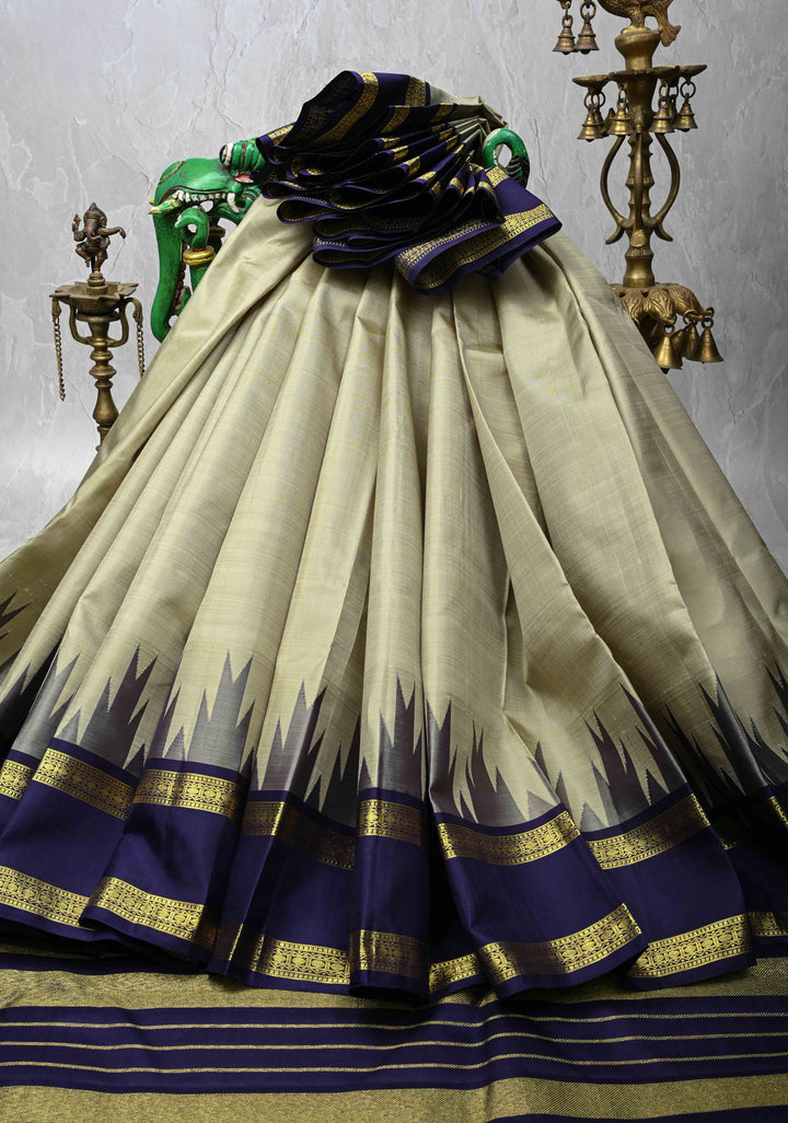 Pista Green Kanjivaram Pure Silk Saree with Rettaipet Temple Border | SILK MARK CERTIFIED