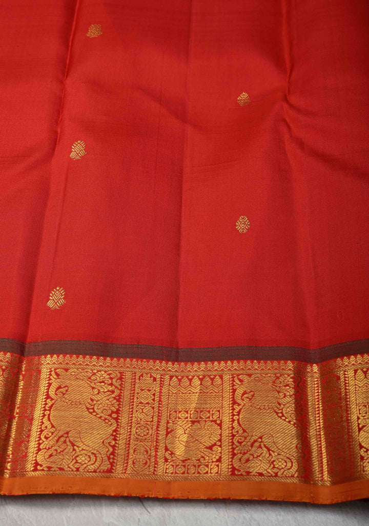 Korvai Weave Chartreuse Kanjivaram Pure Silk Saree with Zari Buttas and Contrast Yali Zari Border | SILK MARK CERTIFIED