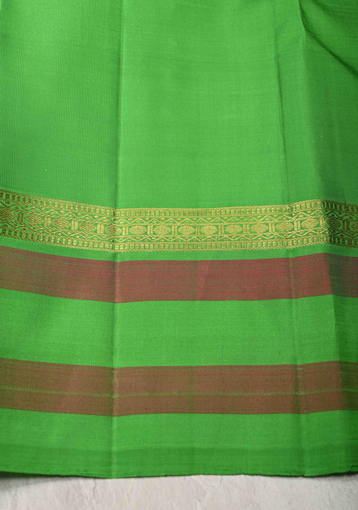 Beige Kanjivaram Pure Silk Saree with Contrast Temple Checks Zari Border | SILK MARK CERTIFIED